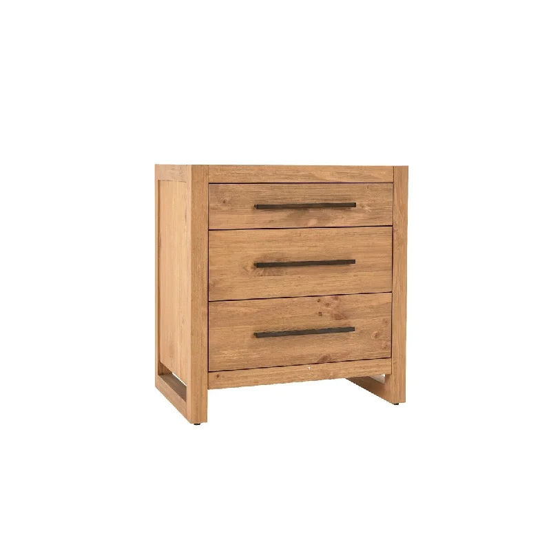 Jax 28 Inch Solid Pine Wood Nightstand, 3 Drawers, Handcrafted, Natural