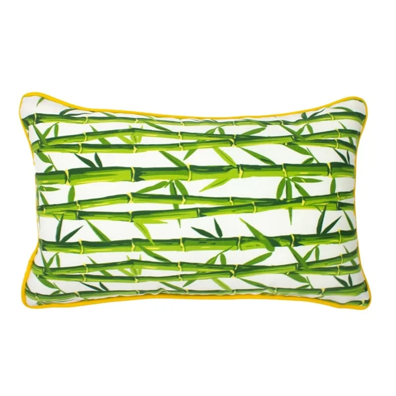 Jiti Outdoor Waterproof Green Yellow Bamboo Patterned Rectangle Lumbar Pillows Cushions for Outdoor Pool Patio Chair 12 x 20