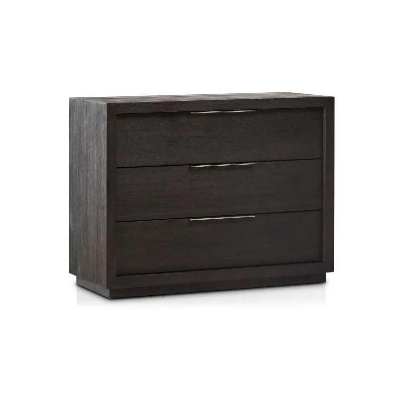 Jose 42 Inch Nightstand with 3 Drawers, Modern Nickel Handles, Gray Wood