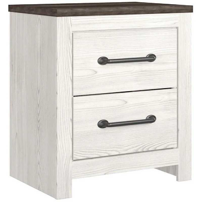 Jule 25 Inch Modern Rustic Wood Nightstand, 2 Tone, Gray Plank Top, White