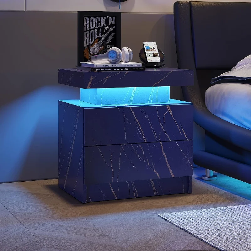 LED Nightstand with 2 Drawers for Bedroom