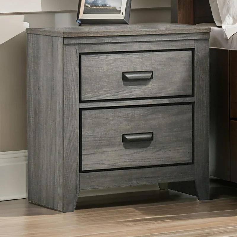 Lei 26 Inch 2 Drawer Nightstand, Sleek Metal Handles, Modern Gray Finish