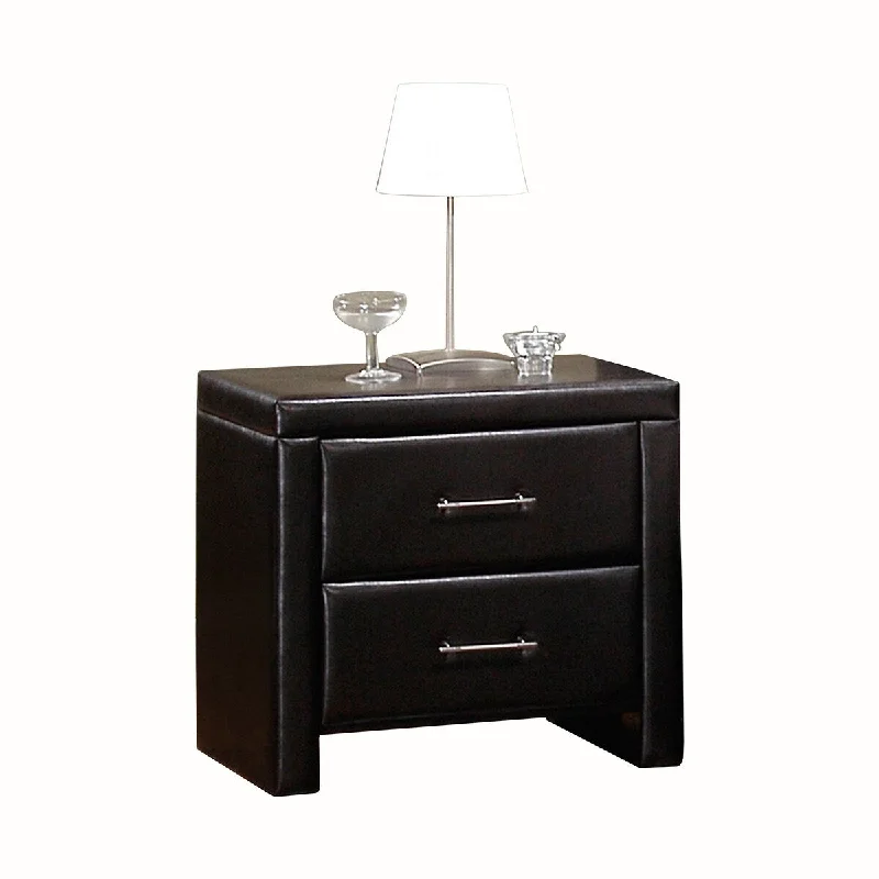 Lexicon Nightstand, Dark Brown Pu Faux Leather and Contrast Stitching