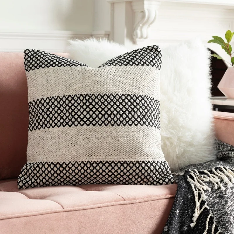 Livabliss Renna Farmhouse Black/ Ivory Striped 20-inch Throw Pillow