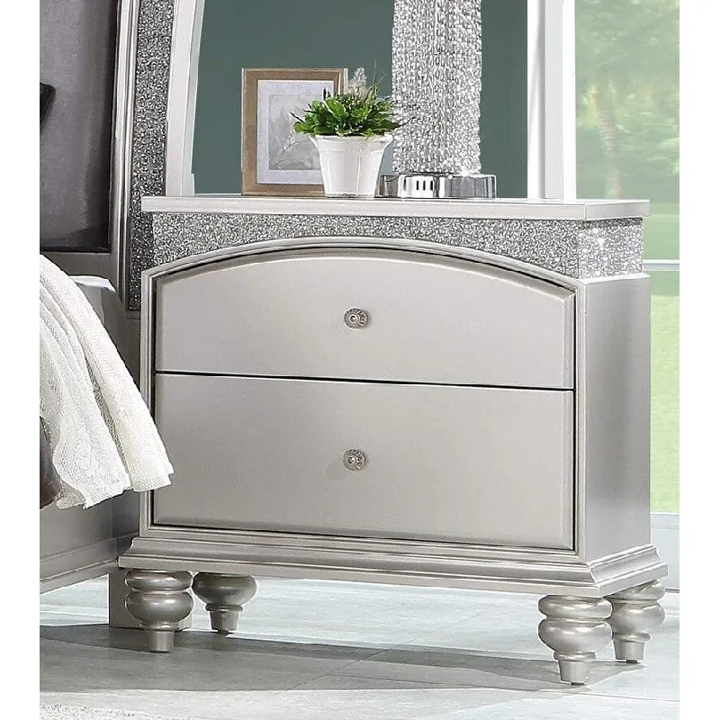 Maverick Nightstand - Platinum - Wood Construction with Rhinestones