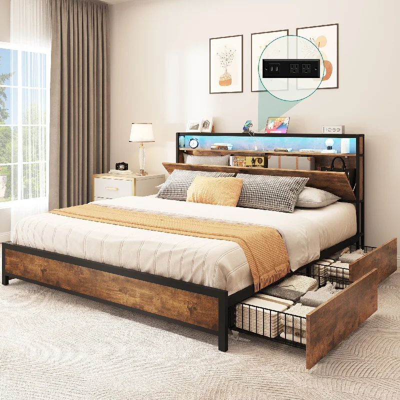 Moasis Vintage Brown King Bed Frame