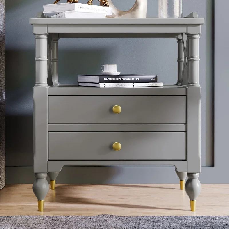 Modern 2-drawer Nightstand, Emovable Hardware