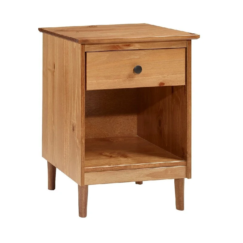 Modern Design 1 Drawer Solid Pine Wood Nightstand in Painted Finish - Caramel