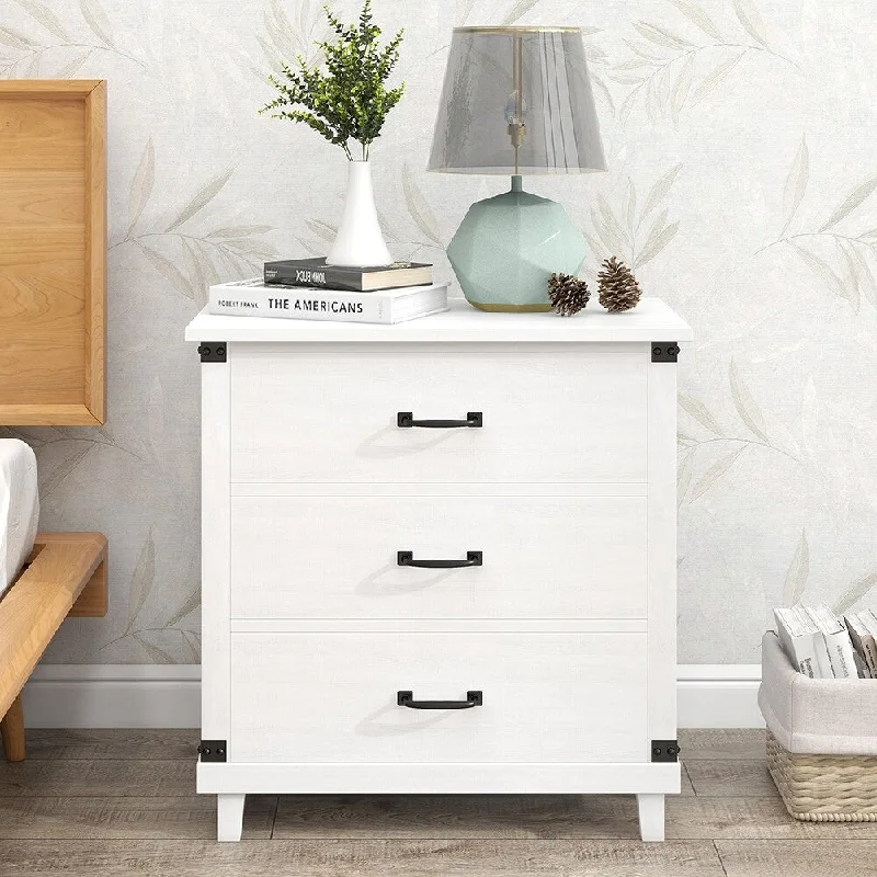 Modern Multifunctional Bedroom Storage Nightstand with 3 Drawers