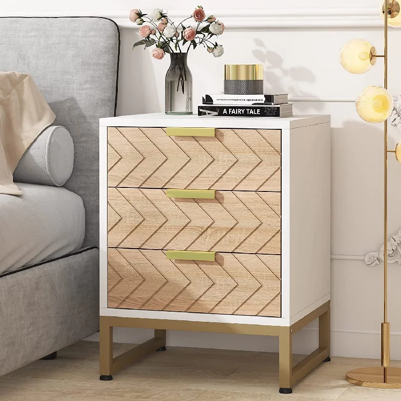 Modern Nightstand with 3 Drawers for Bedroom