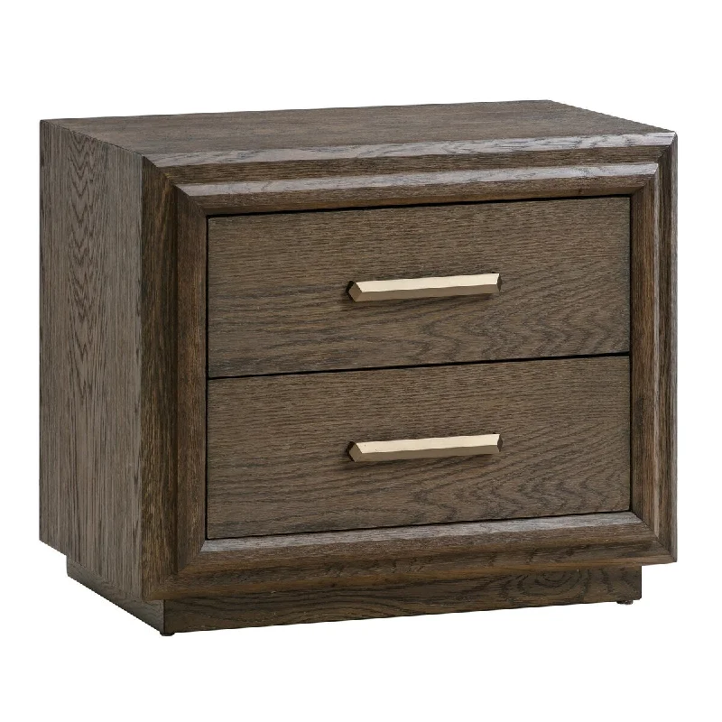 Nesh 29 Inch Nightstand, 2 Drawers, USB Chargers, Wire Brushed, Brown