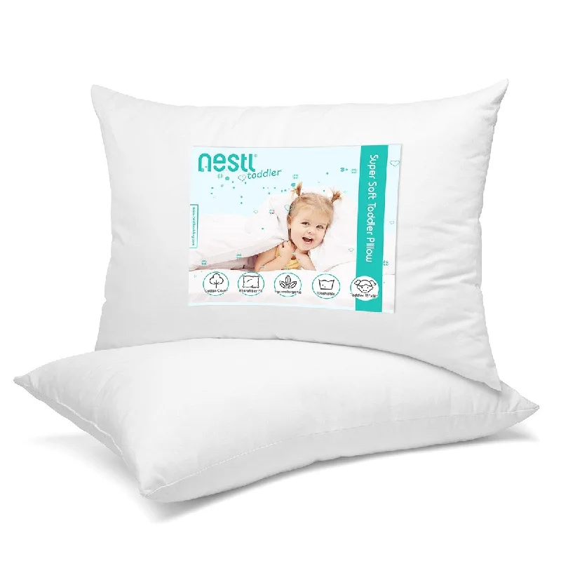 Nestl 100% Organic Cotton Cover Toddler Pillow - Soft Cool Travel Kids Pillow - 13 x 18 Inches - White