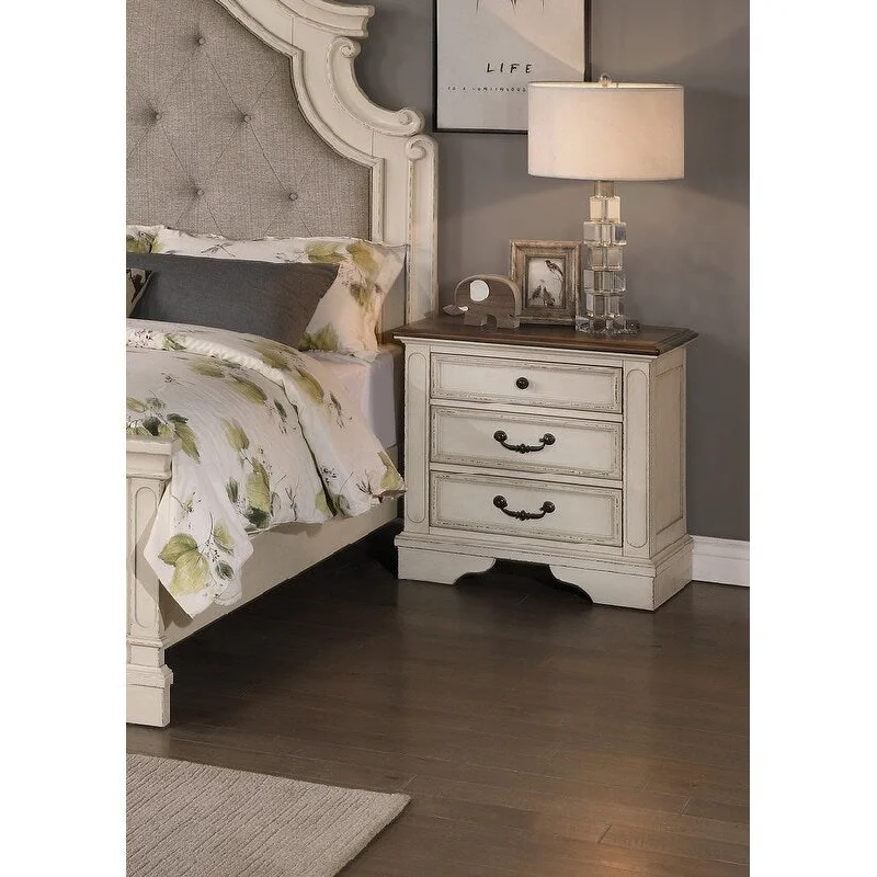 New Traditional Look Wooden Nightstand Drawers Bed Side Table Polished White Finish