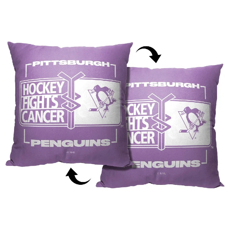 NHL Hockey Fights Cancer Fight For Penguins Printed Throw Pillow - Purple