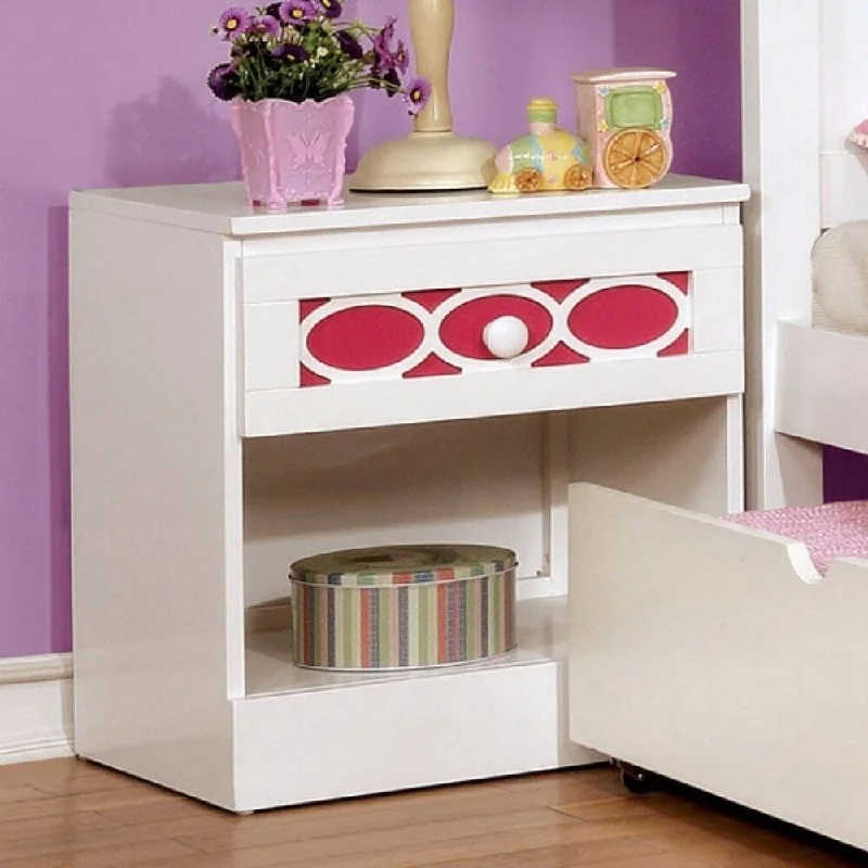 Night Stand With A Designer Front Drawer, Pink &White