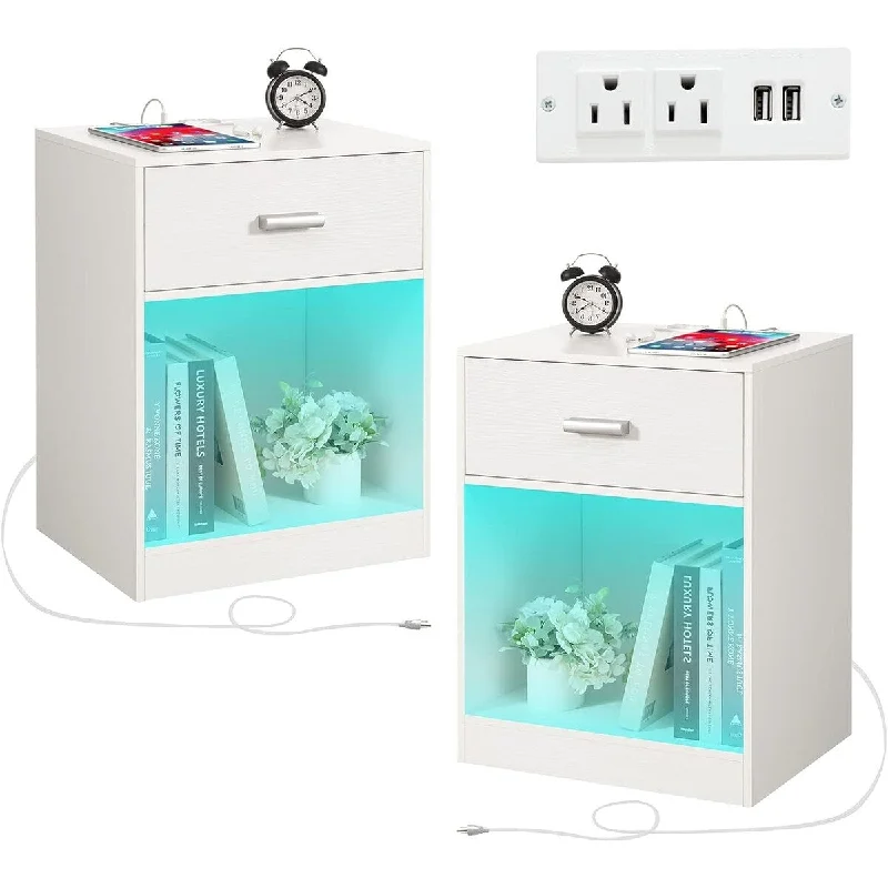 Nightstand Set of 2 with Charging Station 13.7"D x 17.7"W x 23.6"H