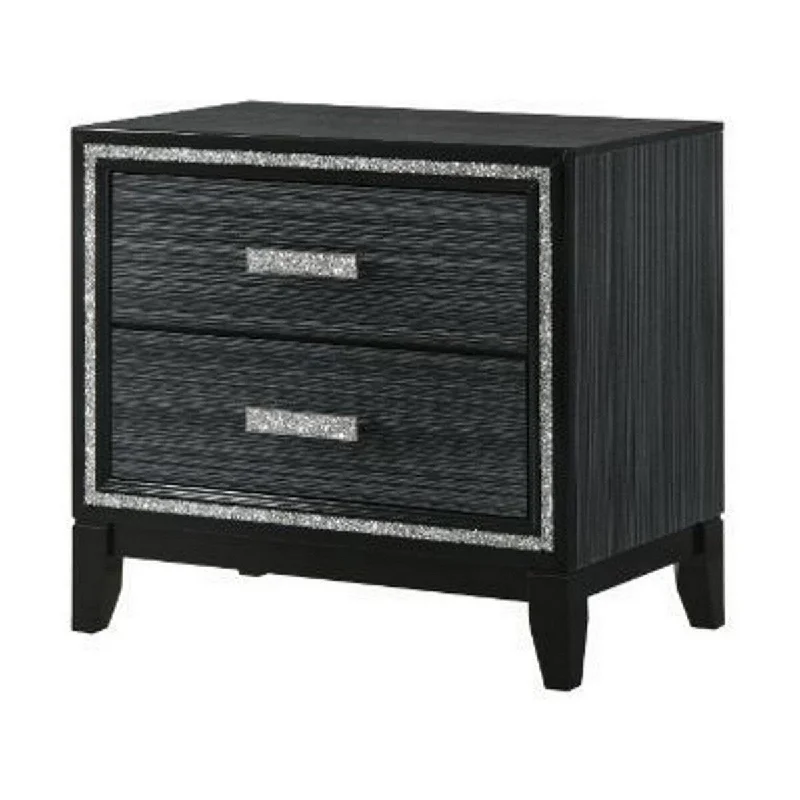 Nightstand with 2 Drawers and Shimmery Details, Black