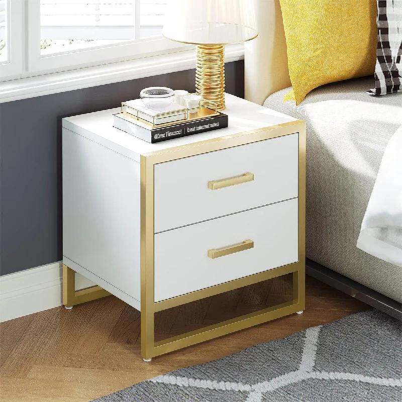 Nightstand with 2 Drawers, Small End Side Table with Storage, 15.7"D x 19.7"W x 19.7"H