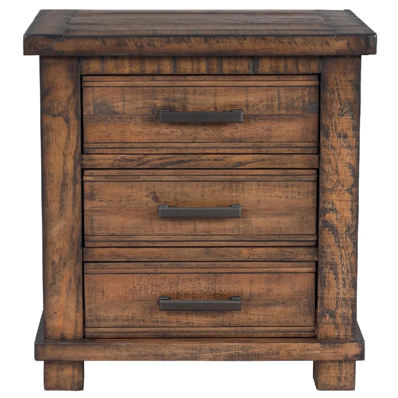 Nightstand with 3 Drawers and Farmhouse Style, Rustic Brown