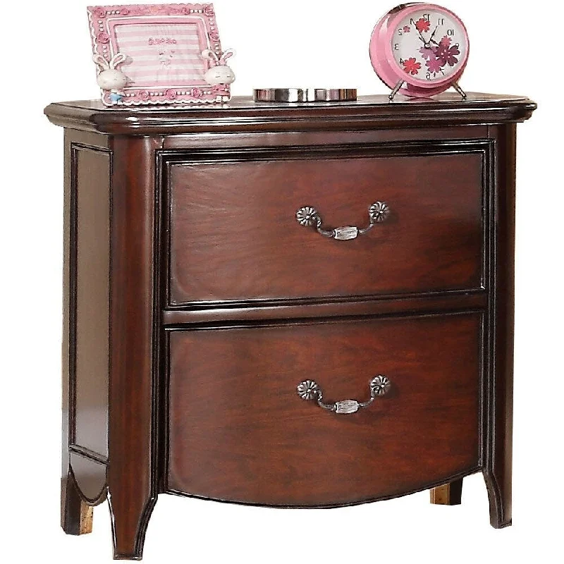 Nightstand with Crystal Like Metal Handles and Tapered Legs, Brown