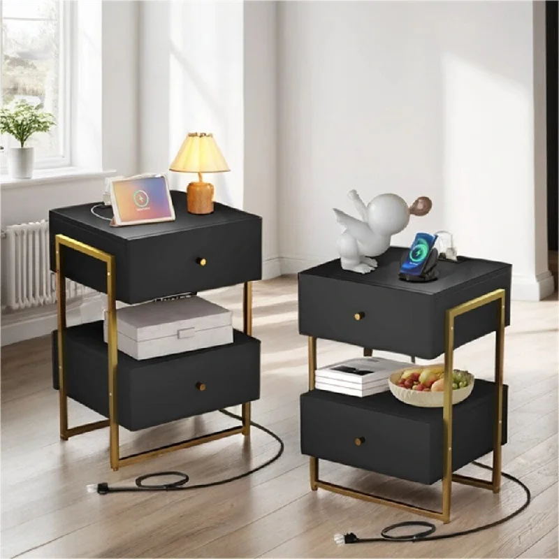 Nightstands with Charging Station,USB Ports and Drawer (Set of 2 )