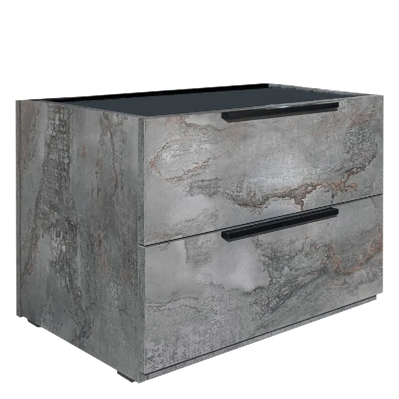 Noe Ara 24 Inch Nightstand, 2 Gliding Drawers, Oxide Gray Volcano Finish