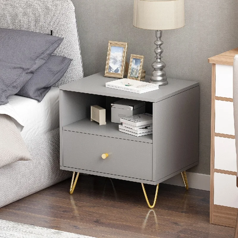 Nordic Nightstand Storage Sedside Cabinet with Wrought Iron Legs