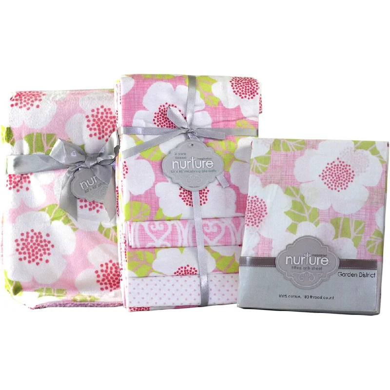 Nurture Imagination Garden District Pink Floral Baby Crib Bedding Bundle