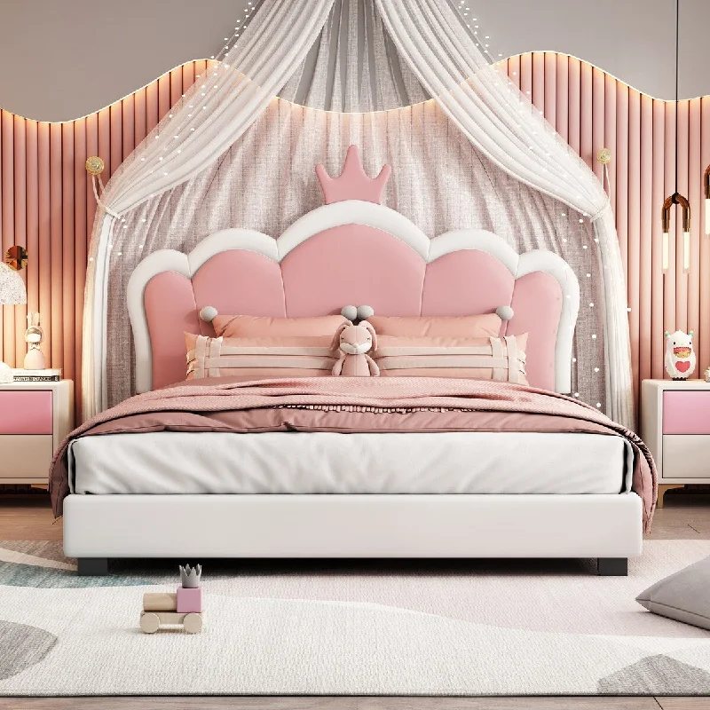 Pink Full Size and Pink Upholstered Bed with Crown Headboard for Royal Comfort