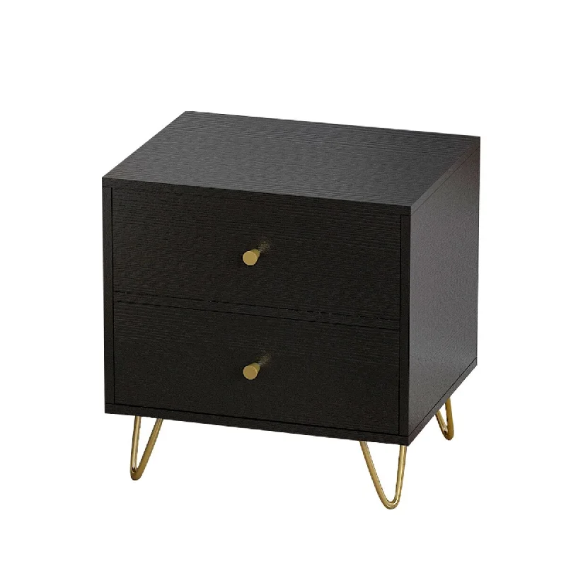 Premium 2-Drawer Black Nightstand with Metal Leg by Kerrogee