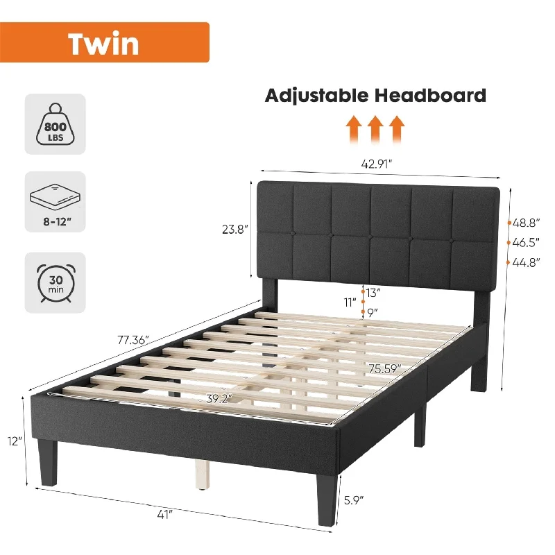 Queen Bed Frame Upholstered Platform with Headboard and Strong Wooden Slats,No Box Spring Needed, Easy Assembly