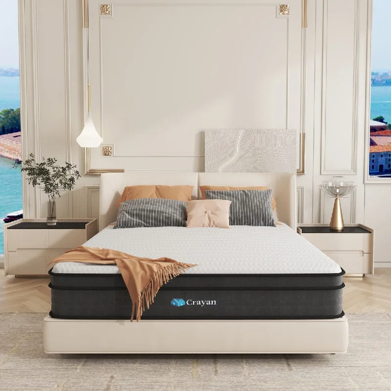 Queen Mattress, 12 Inch Memory Foam Mattress, Innerspring Hybrid Mattress in a Box with Motion Isolation & Pressure Relief