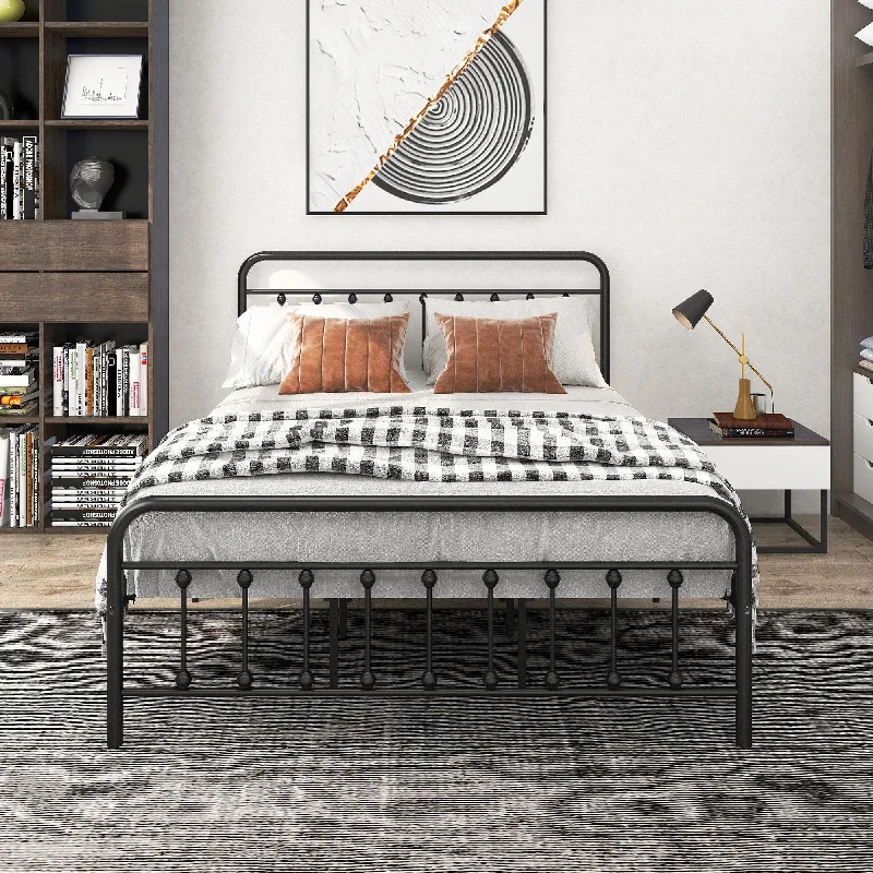 Queen Size Black Vintage-style Metal Platform Bed