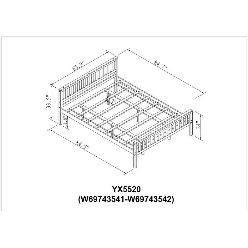 Queen Size Wood Platform Bed with Headboard for Espresso color