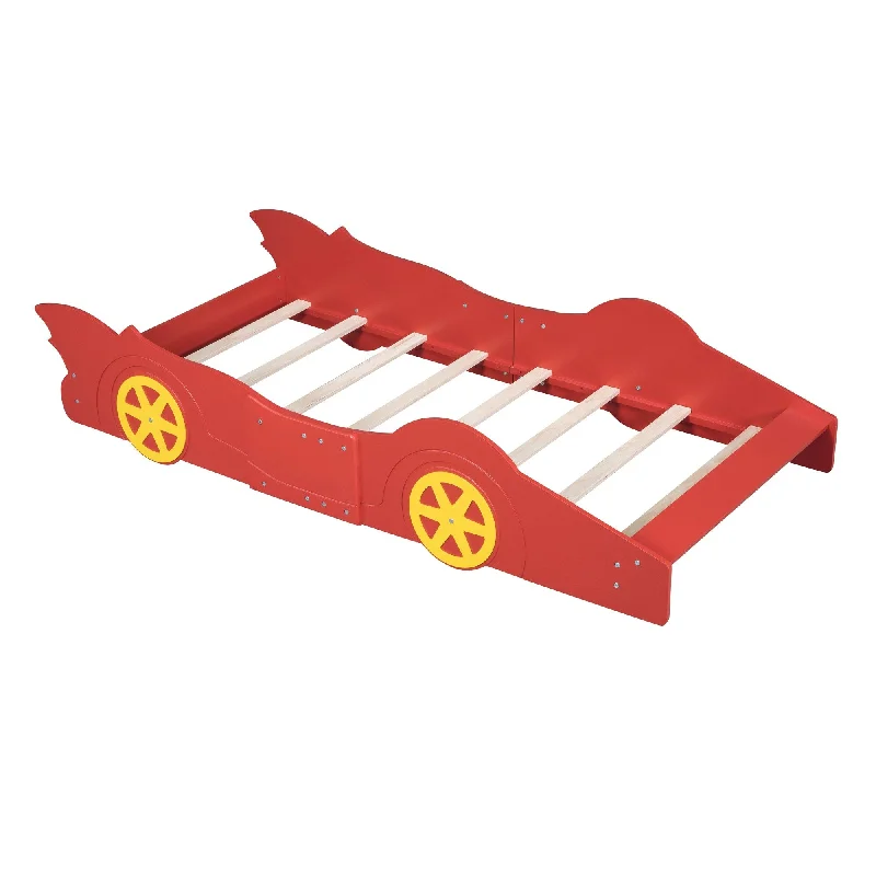 Red Twin SizeRed Pine Wood Race Car Bed for Kids