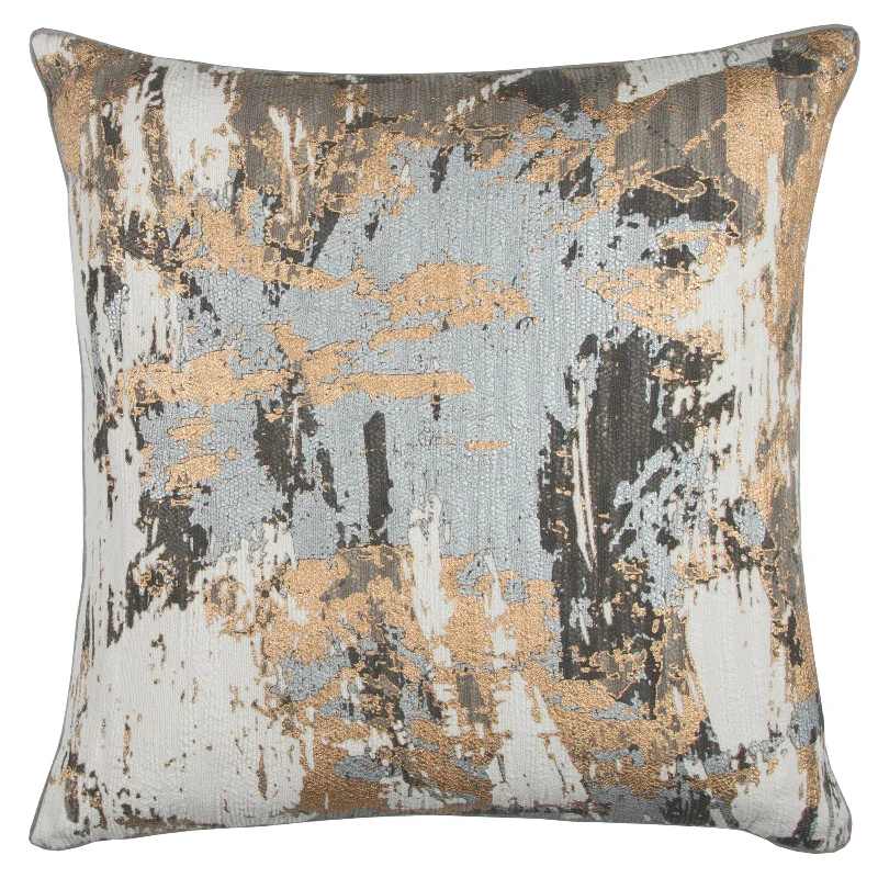 Rizzy Home Donny Osmond Collection Grey, Gold, and Silver Throw Pillow