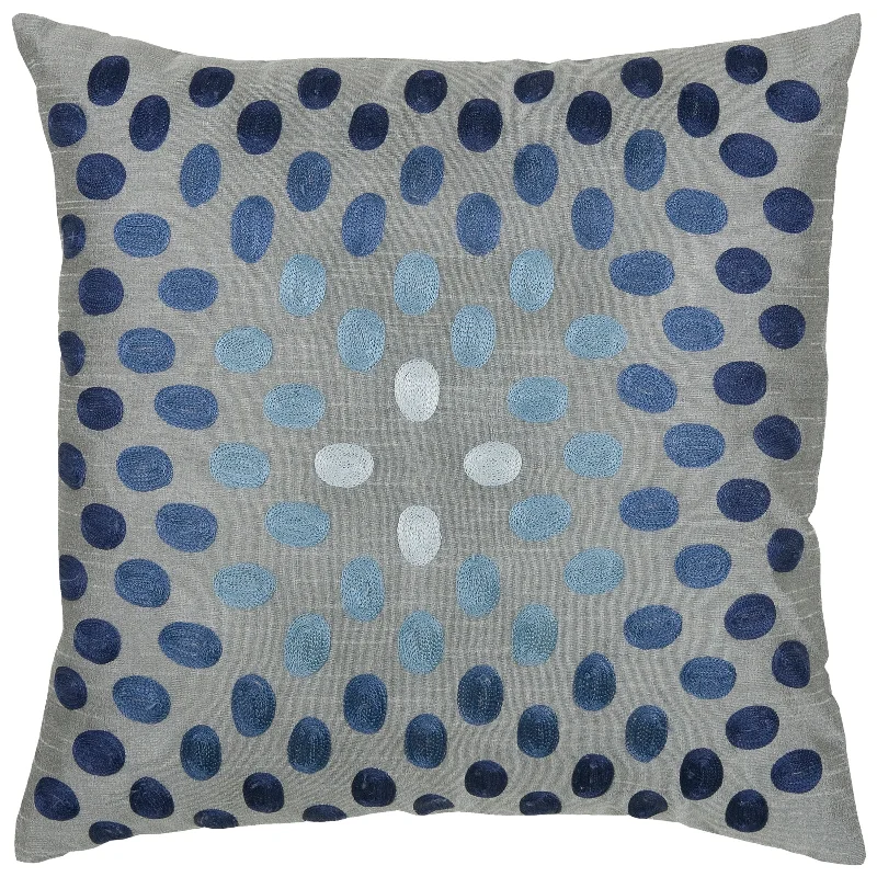 Rizzy Home Grey, Silver, and Blue Dotted Throw Pillow Cover - 18" x 18"