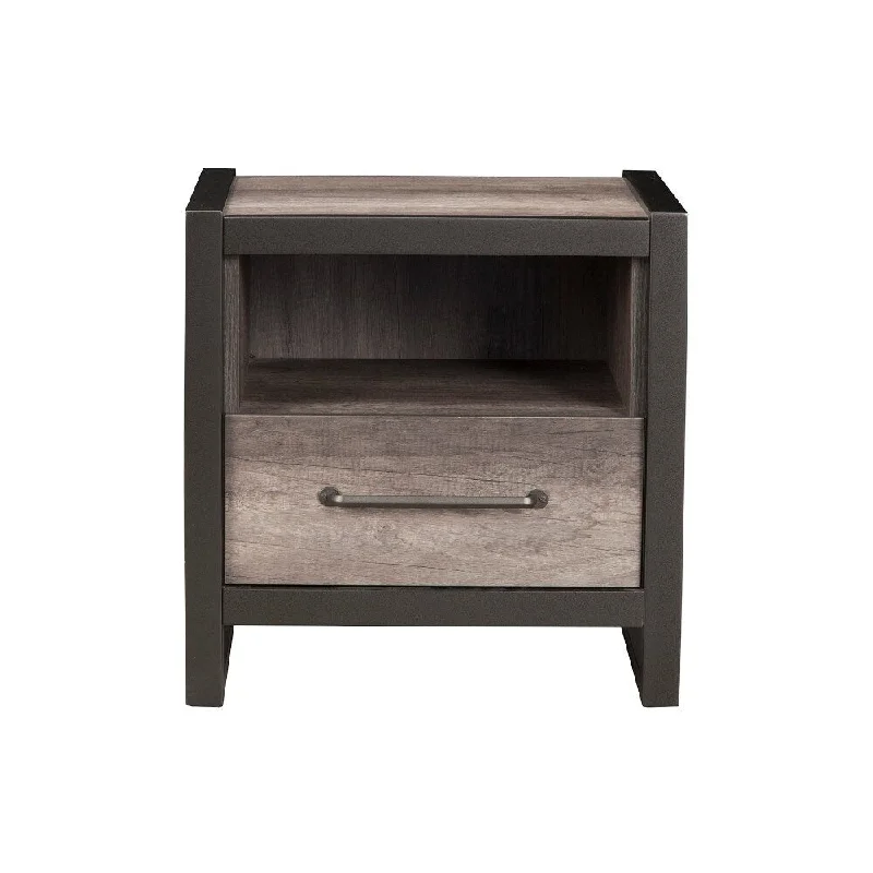 Rubberwood Nightstand With Open Shelf Black And Gray