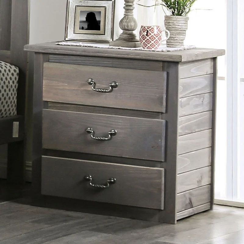 Rustic Pine Wood 1pc Nightstand, Construction Weathered Gray