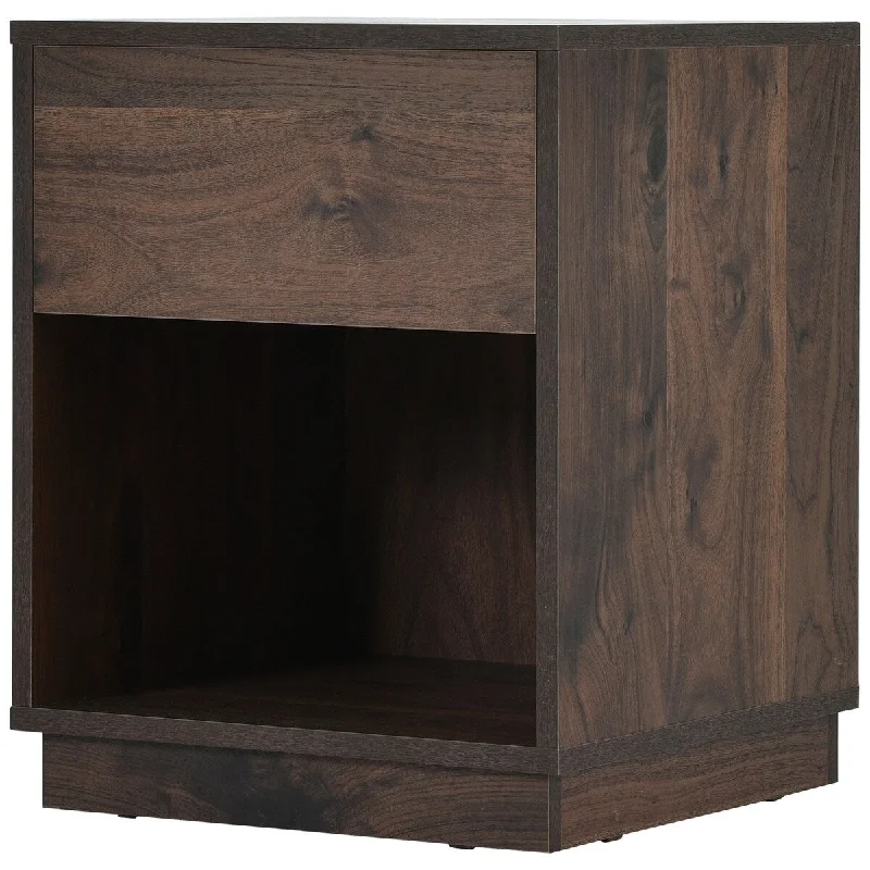 Sage 20 Inch Modern Nightstand with Drawer and Shelf, Natural Walnut Finish