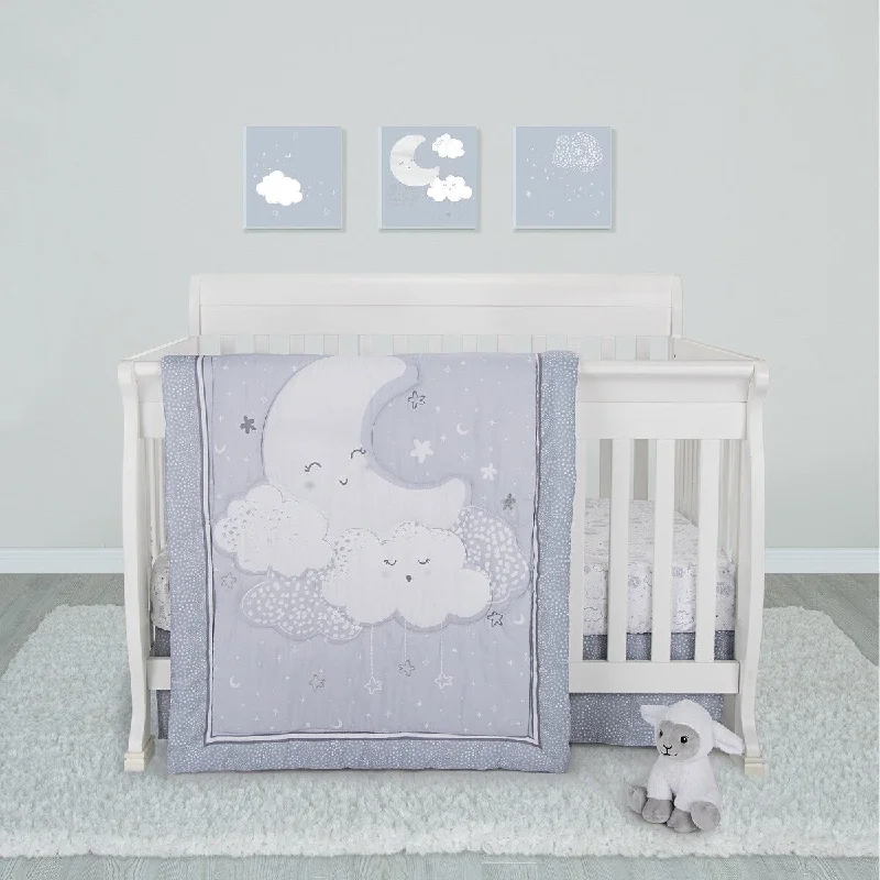 Sammy & Lou Sweet Little Dreamer White and Gray 4 Piece Crib Bedding Set