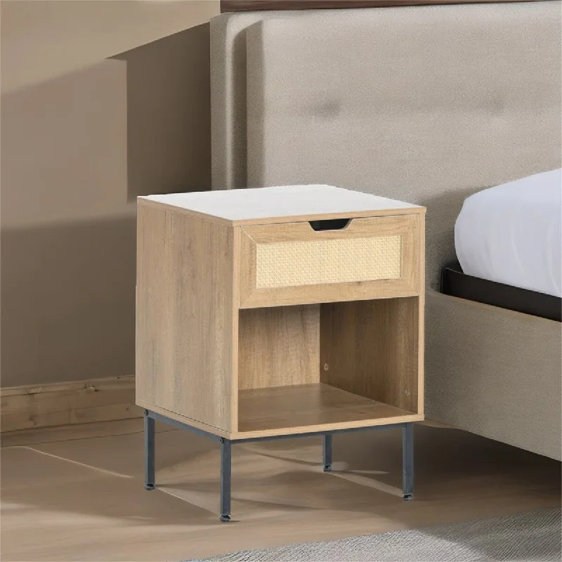 Set of 2 Nightstand with Storage and Solid Metal Legs