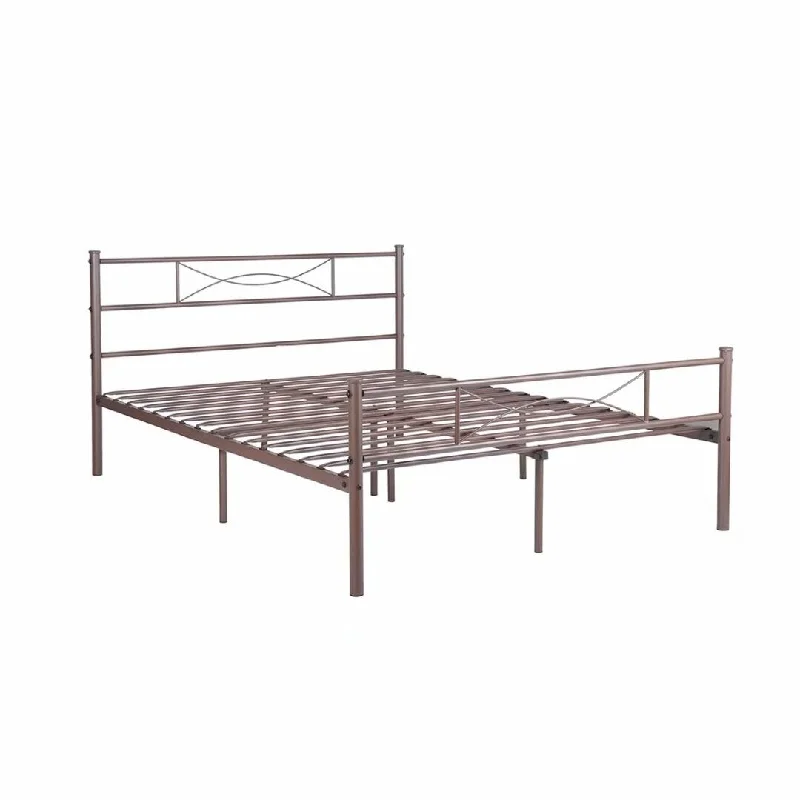 Simlife Easy to Set -up Twin/Full Metal Bed Frame (Coffee) - Coffee