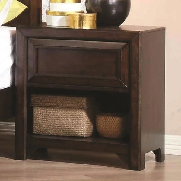 Simply Awesome Wooden Nightstand With One Drawer and Storage, Maple Oak