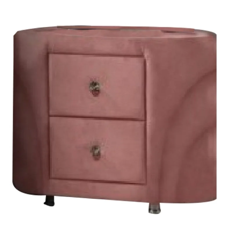 Sin 29 Inch Modern Nightstand, 2 Drawers, Round Metal Knobs, Velvet, Pink