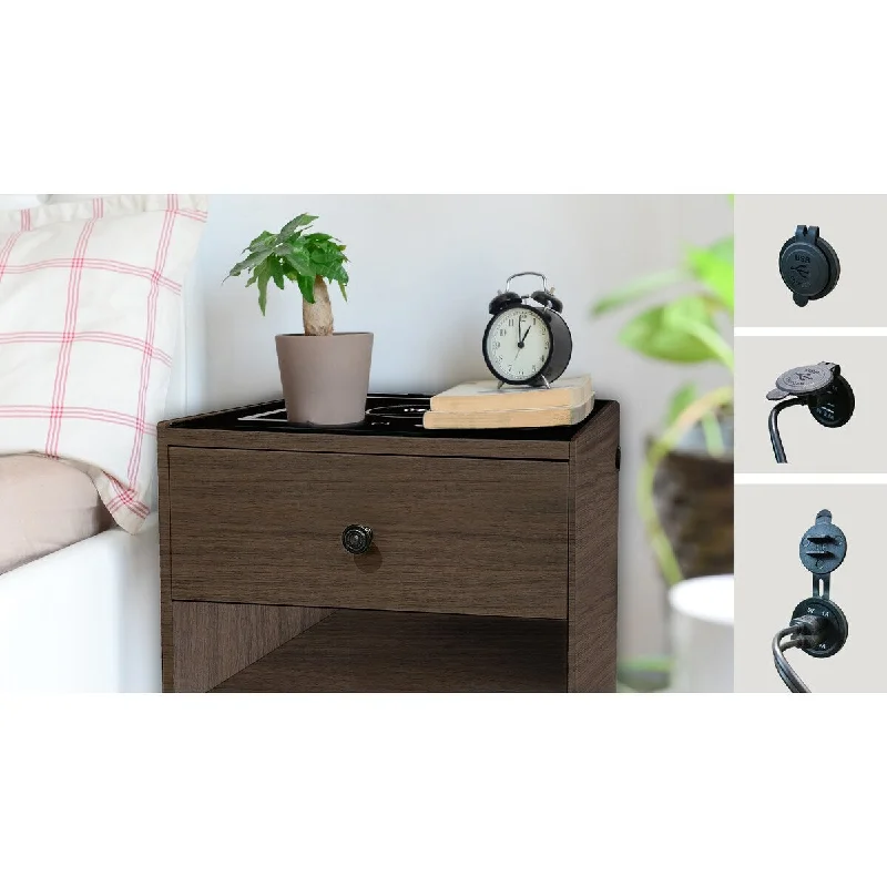 Smart Nightstand with Wireless Charging - USB Ports - LED Light - Sleek and Functional Design