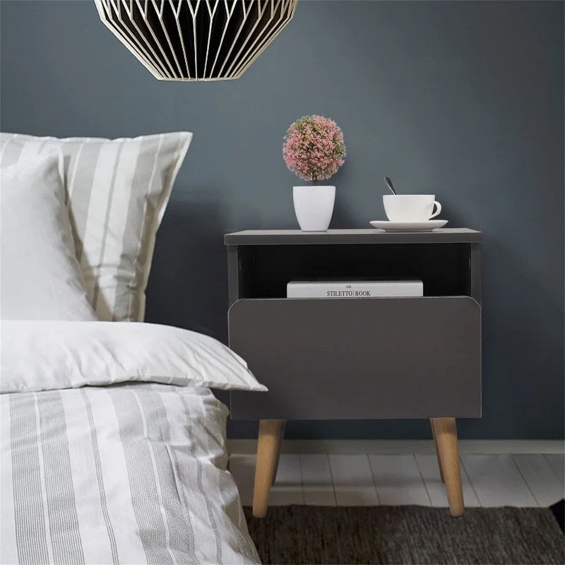 Solid Wood Modern Elegant Nightstand Side Table with Drawer