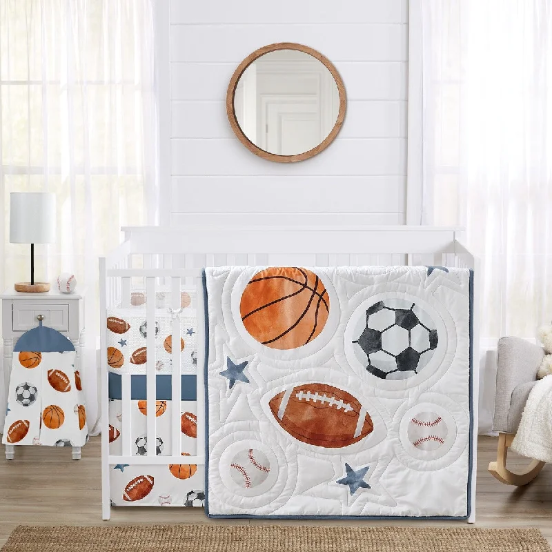 Sweet Jojo Designs 6p Crib Bedding + BreathableBaby Breathable Mesh Liner Sports Theme Boy Watercolor Balls Star