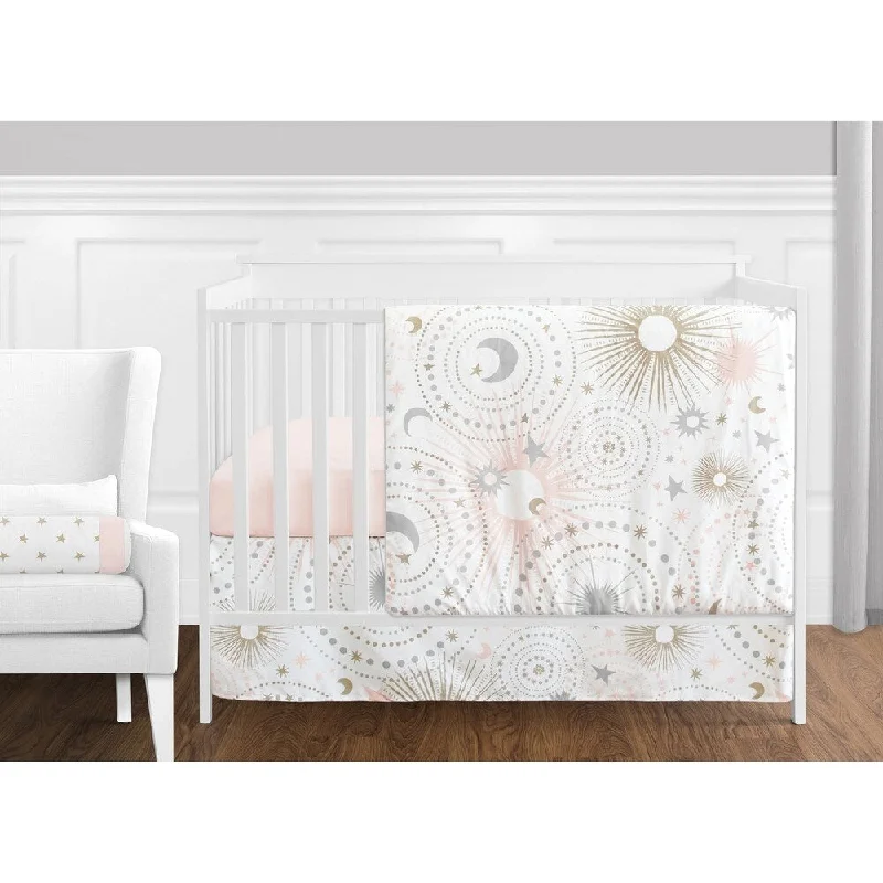 Sweet Jojo Designs Blush Pink Gold Grey & White Star and Moon Celestial Collection Baby Girl 11-pc Bumperless Crib Bedding Set