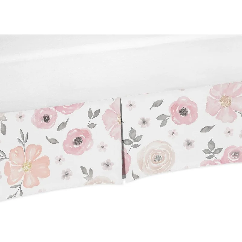 Sweet Jojo Designs Blush Pink, Grey and White Watercolor Floral Baby Girl Collection Crib Bed Skirt